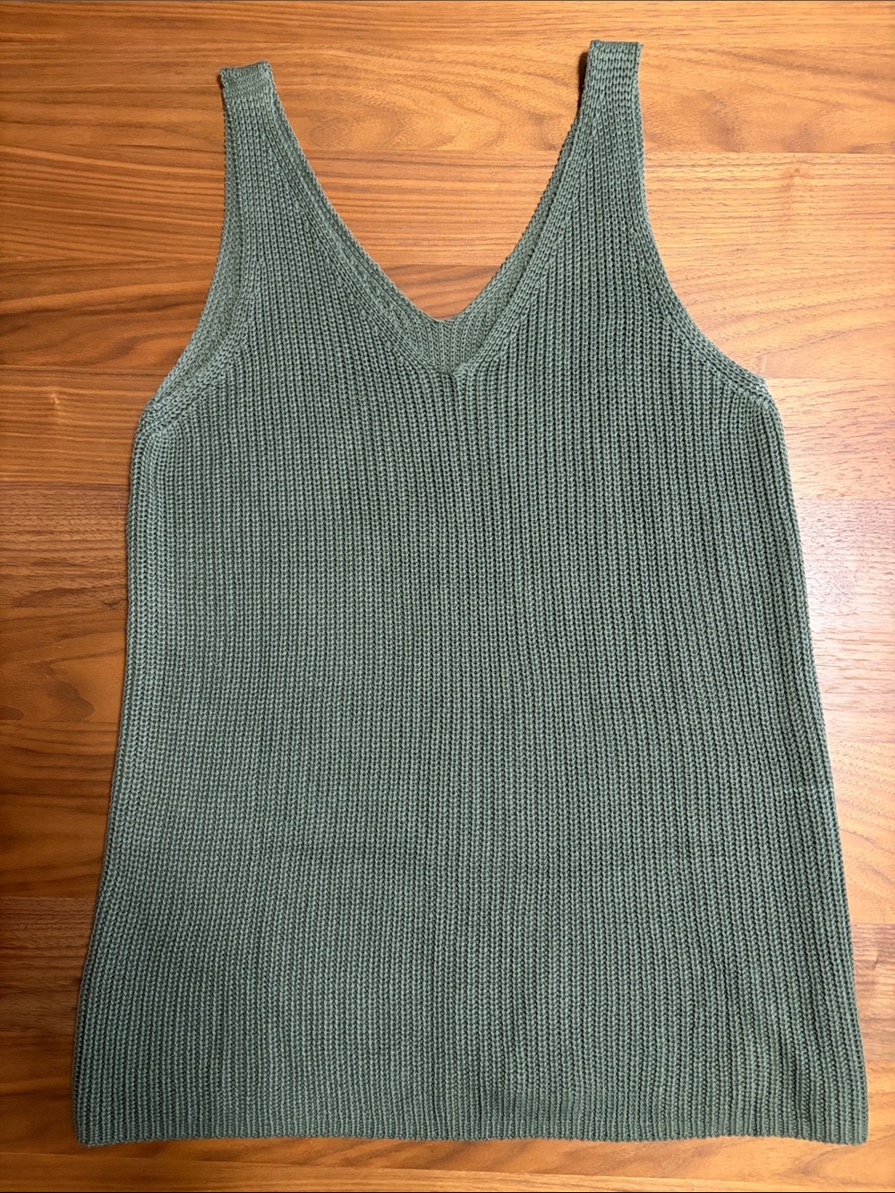 Ribbed V-Neck Knit Tank Top - Sage Green